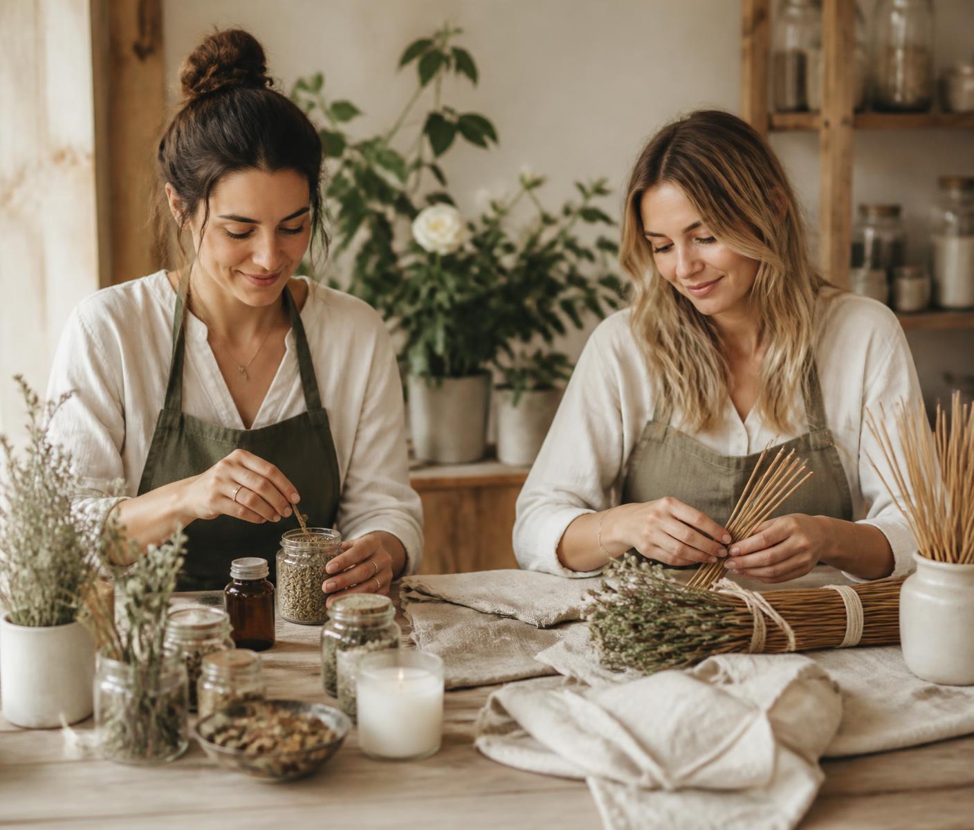 Artesãs produzindo peças artesanais